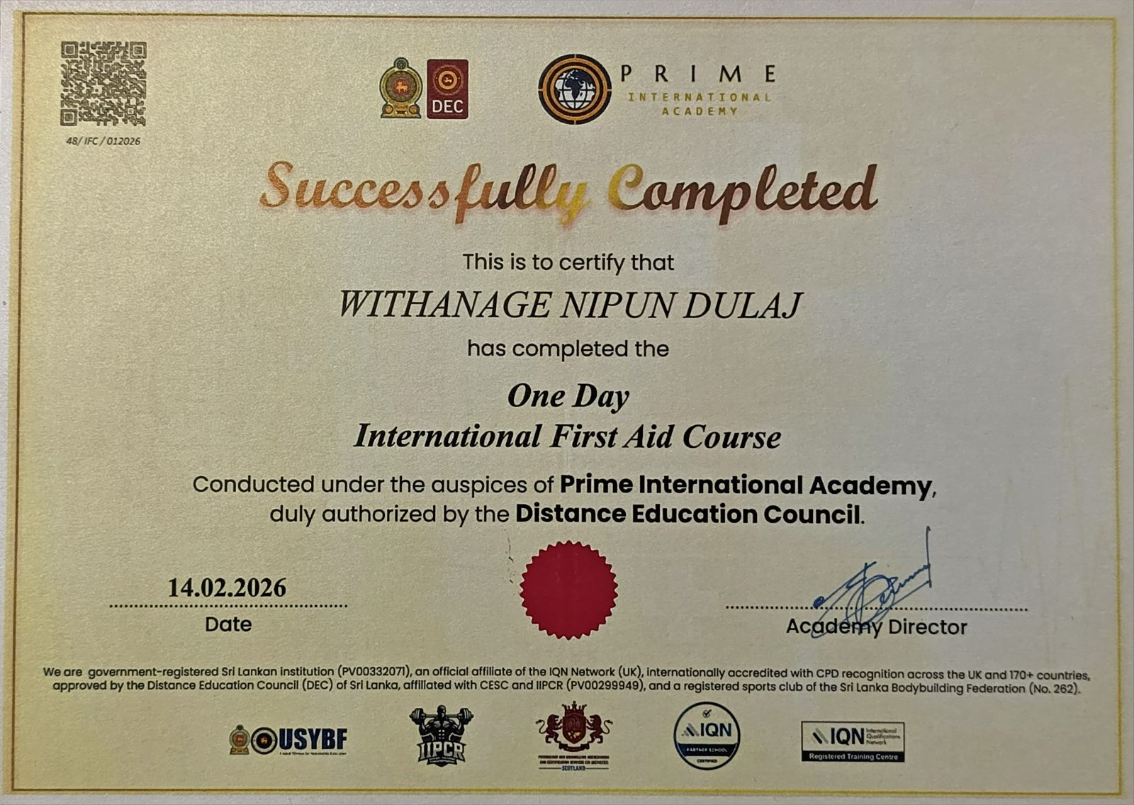Fitness Lovers LK Certificate 13