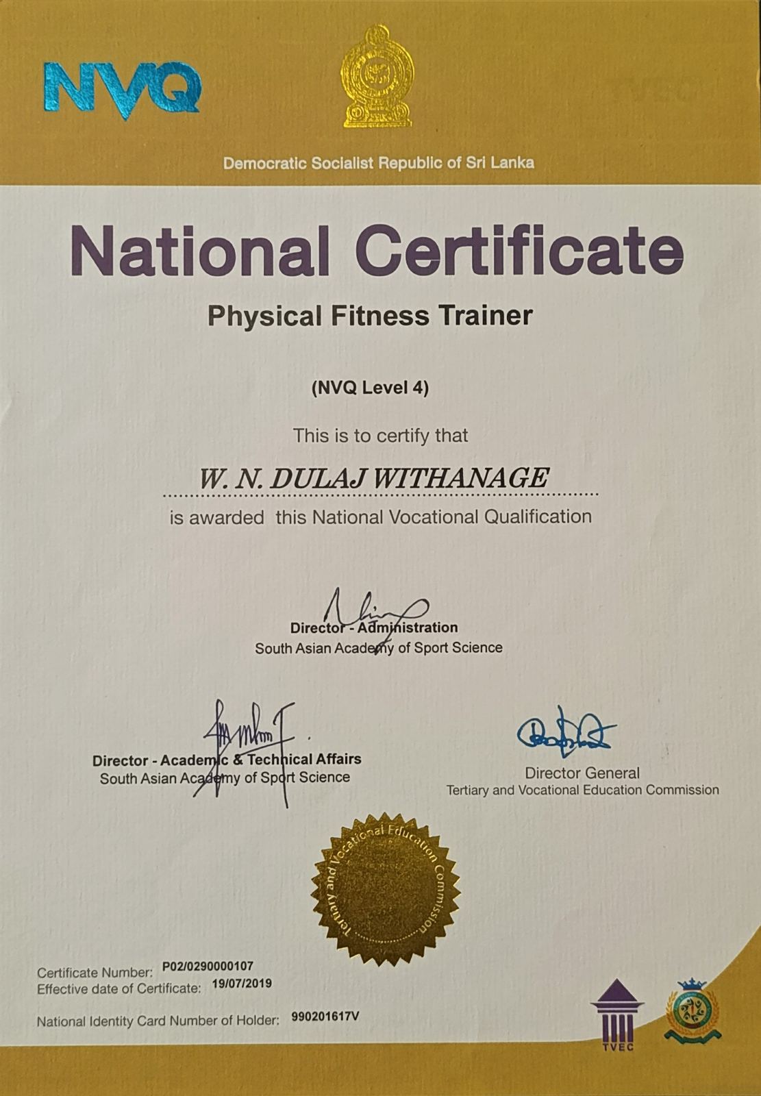 Fitness Lovers LK Certificate 2