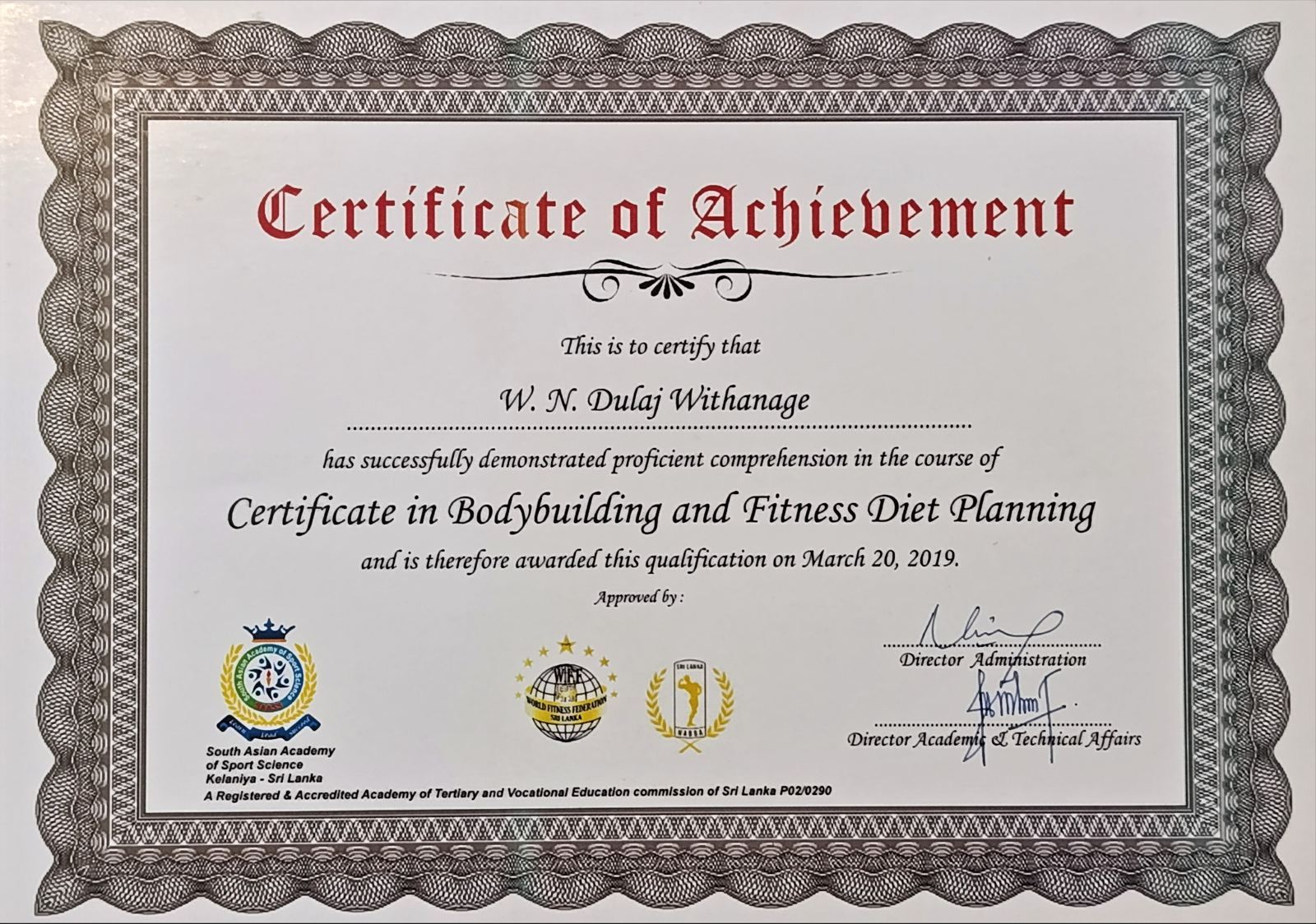 Fitness Lovers LK Certificate 5